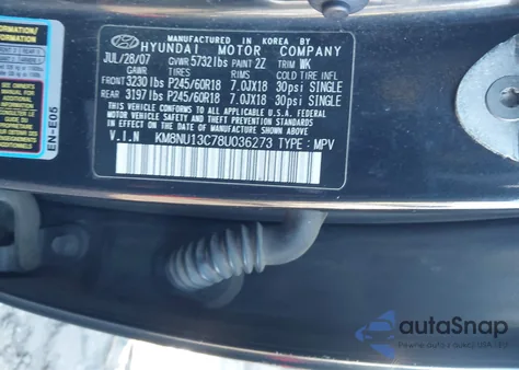 2008 Hyundai Veracruz Gls/Limited/Se from USA, damaged, VIN KM8NU13C78U036273